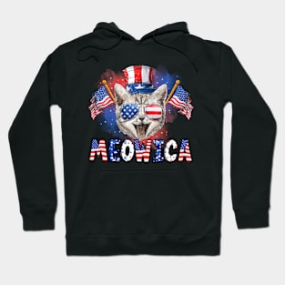 Meowica Cat American Flag Sunglusses 4th of July Men Women Hoodie